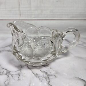 Vintage Clear‎ Pressed Glass Creamer Pitcher Floral Star Design